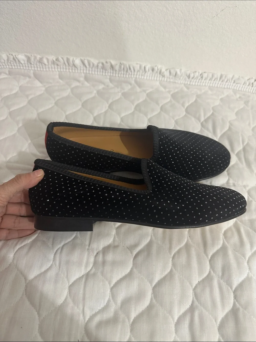 Del Toro Black Velvet Crystal-Studded Mens Loafers